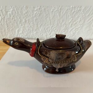 Vintage Brown Ceramic Duck Sugar Pot